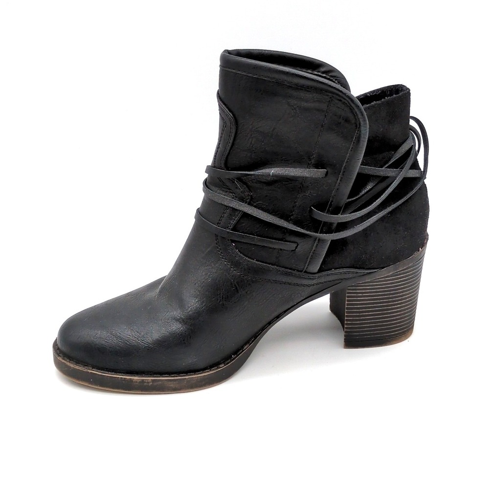Sugar Shoes Womens Saucy Black 10 Faux Leather Ankle Boots Strappy‎ Biker